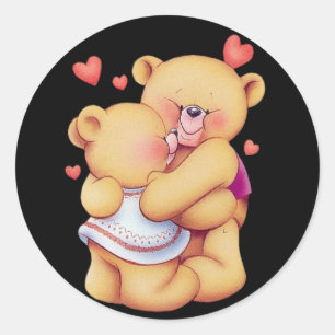 Cute Animated Valentijnsdag Hugging Teddy Bears Ronde Sticker