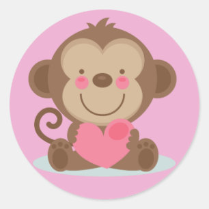 Cute Animated Valentijnsdag Monkey Ronde Sticker