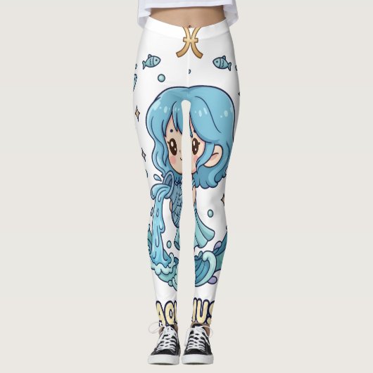 Cute Anime Aquarius Zodiac Sign Leggings  (Voorkant)