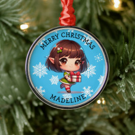 Cute Anime Asian Elf Personalized Christmas Metalen Ornament