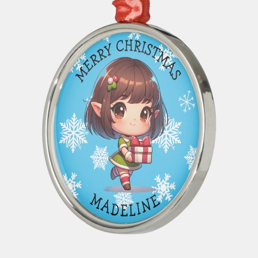 Cute Anime Asian Elf Personalized Christmas Metalen Ornament (Links)