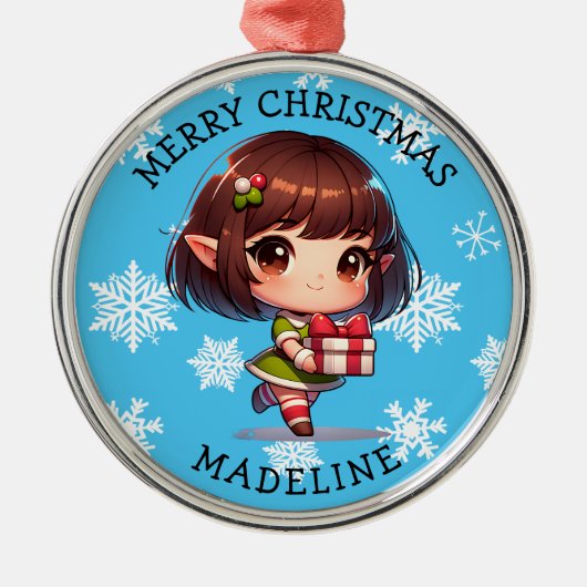 Cute Anime Asian Elf Personalized Christmas Metalen Ornament (Voorkant)