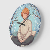 Cute Anime Boy Drinking Coffee in Winter Grote Klok (Hoek)