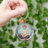 Cute Anime Boy Drinking Coffee in Winter Sleutelhanger (Hand)