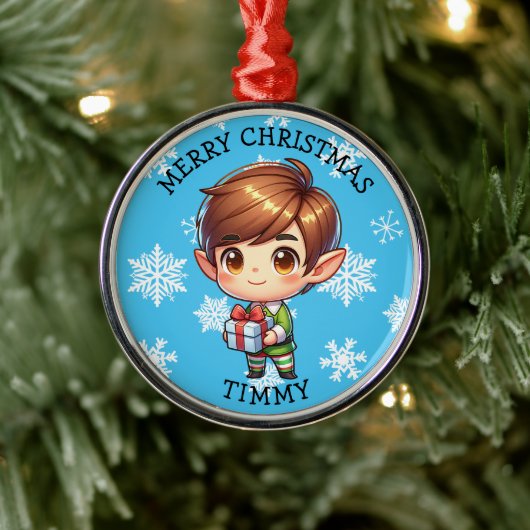 Cute Anime Boy Elf Personalized Christmas Metalen Ornament (Boom)