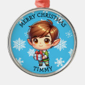 Cute Anime Boy Elf Personalized Christmas Metalen Ornament (Voorkant)