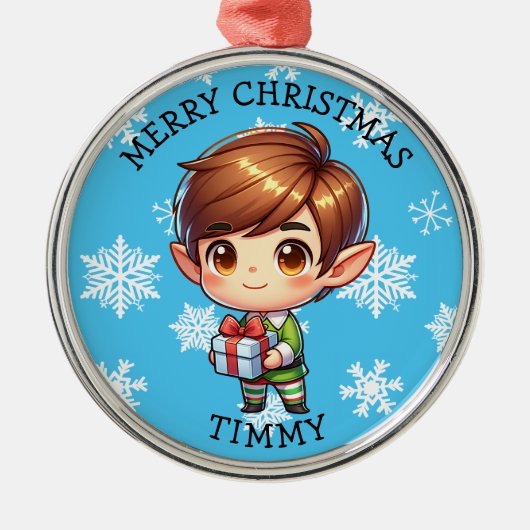 Cute Anime Boy Elf Personalized Christmas Metalen Ornament (Voorkant)