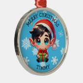 Cute Anime Boy Elf Personalized Christmas Metalen Ornament (Rechts)
