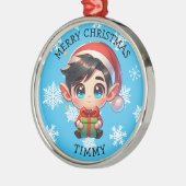 Cute Anime Boy Elf Personalized Christmas Metalen Ornament (Links)