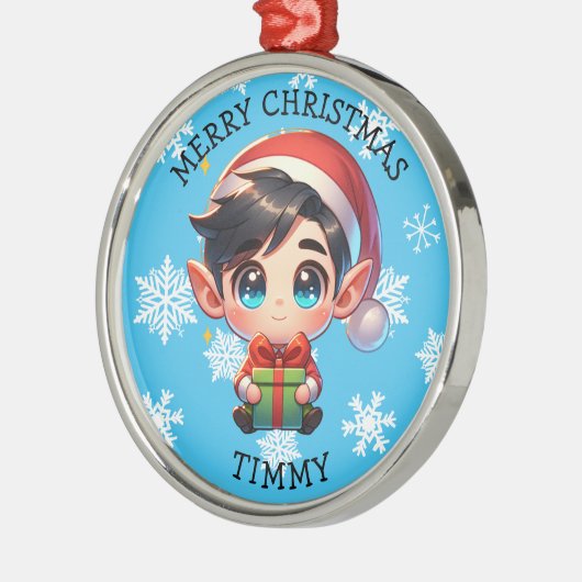 Cute Anime Boy Elf Personalized Christmas Metalen Ornament (Links)