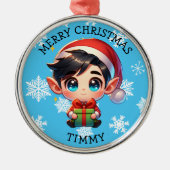 Cute Anime Boy Elf Personalized Christmas Metalen Ornament (Voorkant)