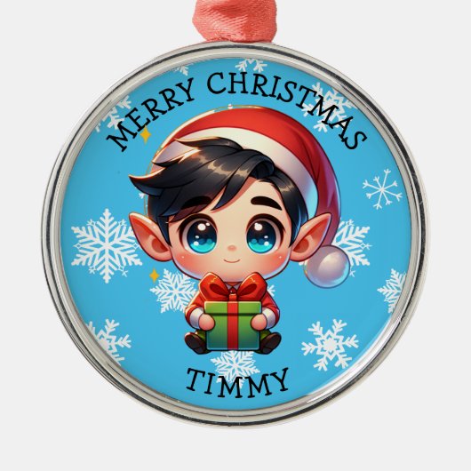 Cute Anime Boy Elf Personalized Christmas Metalen Ornament (Voorkant)