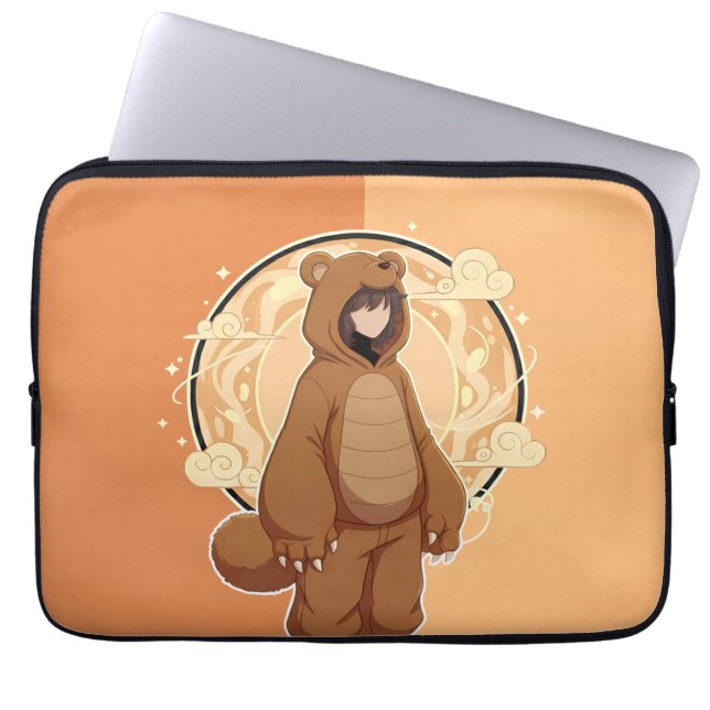 Cute Anime Boy in Bear Laptop Sleeve (Voorkant)
