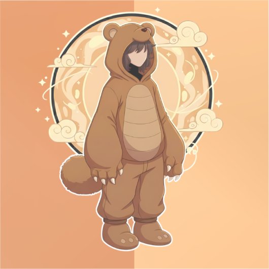 Cute Anime Boy in Bear Sticker (Voorkant)
