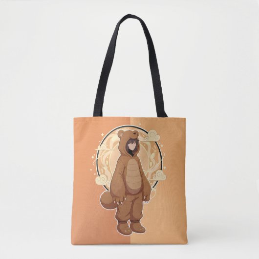 Cute Anime Boy in Bear Tote Bag (Voorkant)