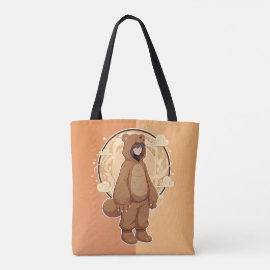 Cute Anime Boy in Bear Tote Bag (Achterkant)