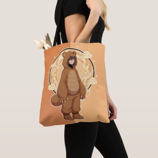 Cute Anime Boy in Bear Tote Bag (Dichtbij)