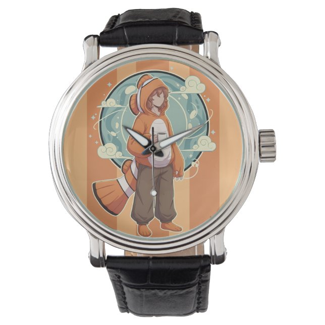 Cute Anime Boy in Clownfish Costume drinking Coffe Horloge (Voorkant)