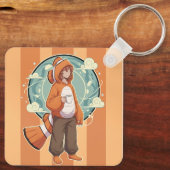 Cute Anime Boy in Clownfish Costume drinking Coffe Sleutelhanger (Achterkant)
