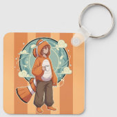 Cute Anime Boy in Clownfish Costume drinking Coffe Sleutelhanger (Achterkant)