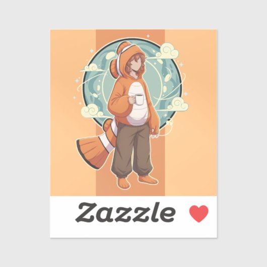 Cute Anime Boy in Clownfish Costume drinking Coffe Sticker (Vel)