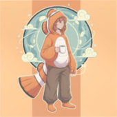 Cute Anime Boy in Clownfish Costume drinking Coffe Sticker (Voorkant)