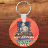 Cute Anime Boy Running in the City with Coffee Sleutelhanger (Achterkant)