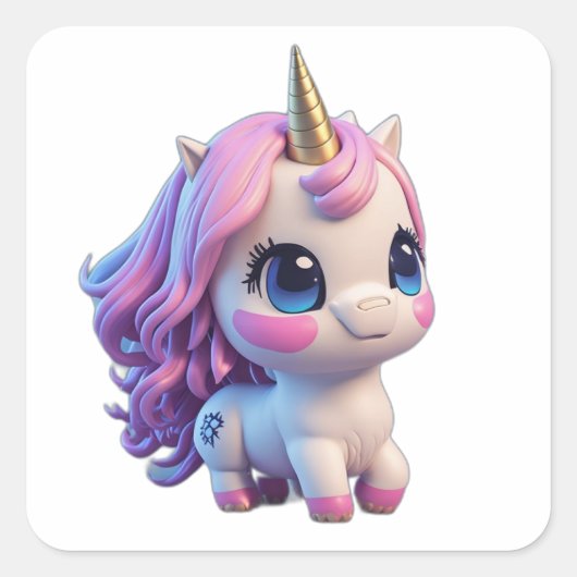 Cute Anime Cartoon Unicorn Vierkante Sticker (Voorkant)