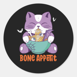 Cute Anime Cat Eat Ramen Bon Appetite Halloween Ronde Sticker