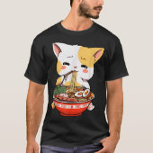 Cute Anime Cat Eating Ramen T-shirt (Voorkant)