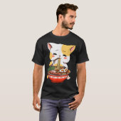 Cute Anime Cat Eating Ramen T-shirt (Voorkant volledig)