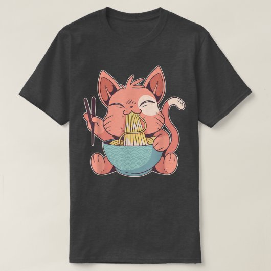 Cute anime cat voedt pasta in ramensoep t-shirt (Design voorkant)