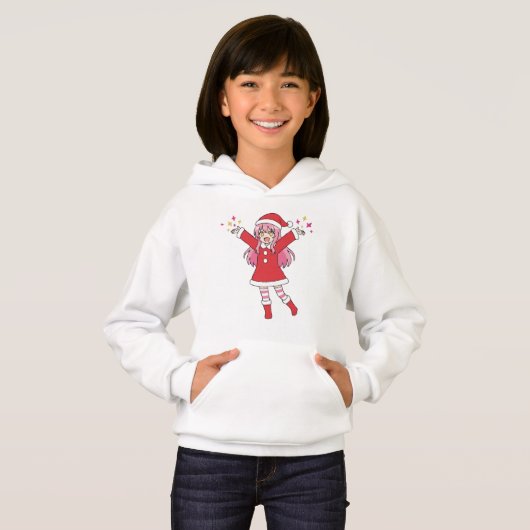 Cute Anime Christmas Girl Hoodie - Kawaii Santa Ou (Voorkant volledig)
