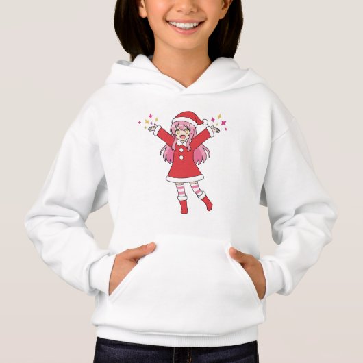 Cute Anime Christmas Girl Hoodie - Kawaii Santa Ou (Voorkant)