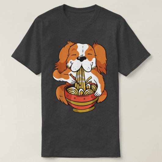 Cute Anime Dog voedt Ramen Soup met Noodles 204 T-shirt (Design voorkant)