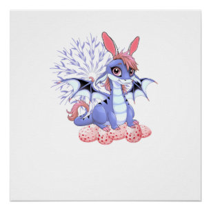 Cute Anime Draak Konijn Pasen Shirt Peuter Meisje Perfect Poster
