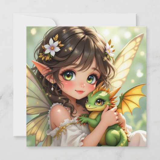 Cute Anime Fairy and Chibi Dragon (Voorkant)