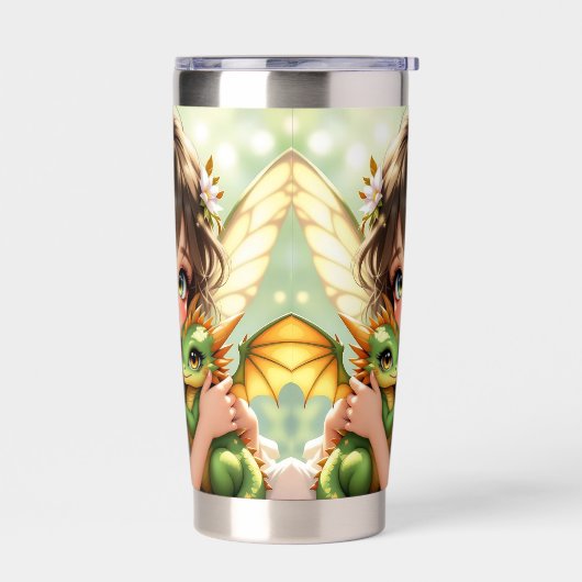 Cute Anime Fairy and Chibi Dragon Geïsoleerde Drinkbeker (Links)