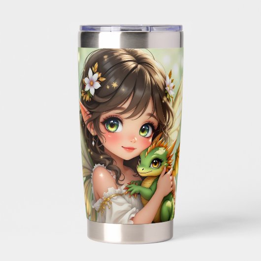 Cute Anime Fairy and Chibi Dragon  Geïsoleerde Drinkbeker (Voorkant)