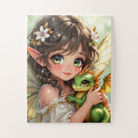 Cute Anime Fairy and Chibi Dragon  Legpuzzel (Verticaal)