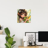 Cute Anime Fairy and Chibi Dragon Poster (Thuiskantoor)