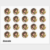 Cute Anime Fairy and Chibi Dragon  Ronde Sticker (Vel)