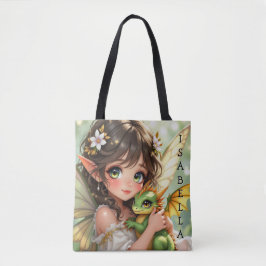 Cute Anime Fairy and Chibi Dragon  Tote Bag