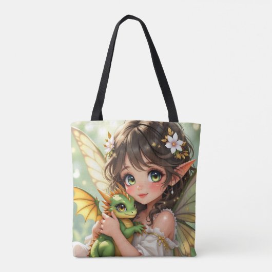 Cute Anime Fairy and Chibi Dragon Tote Bag (Achterkant)