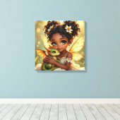Cute Anime Fairy Girl and Chibi Dragon Canvas Afdruk (Insitu (Houten vloer))