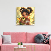 Cute Anime Fairy Girl and Chibi Dragon Canvas Afdruk (Insitu (Woonkamer))