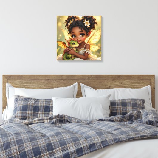 Cute Anime Fairy Girl and Chibi Dragon Canvas Afdruk (Insitu (Slaapkamer))