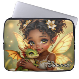 Cute Anime Fairy Girl and Chibi Dragon Laptop Sleeve