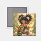 Cute Anime Fairy Girl and Chibi Dragon Magneet (Voorkant / Achterkant)