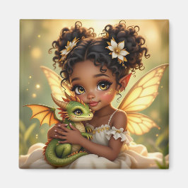 Cute Anime Fairy Girl and Chibi Dragon Magneet
